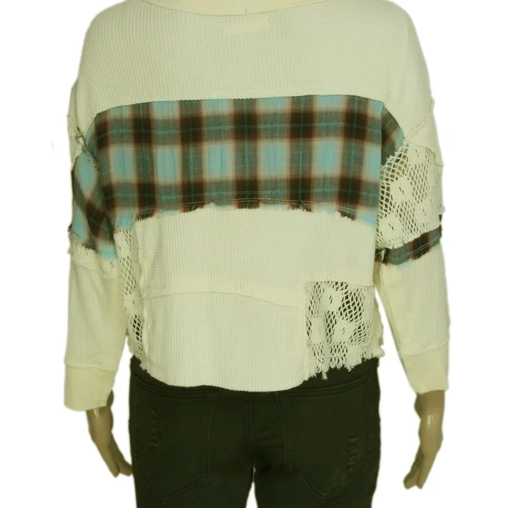 Free People We The Free Nina Tee Plaid Cream Top XS US ITEM
